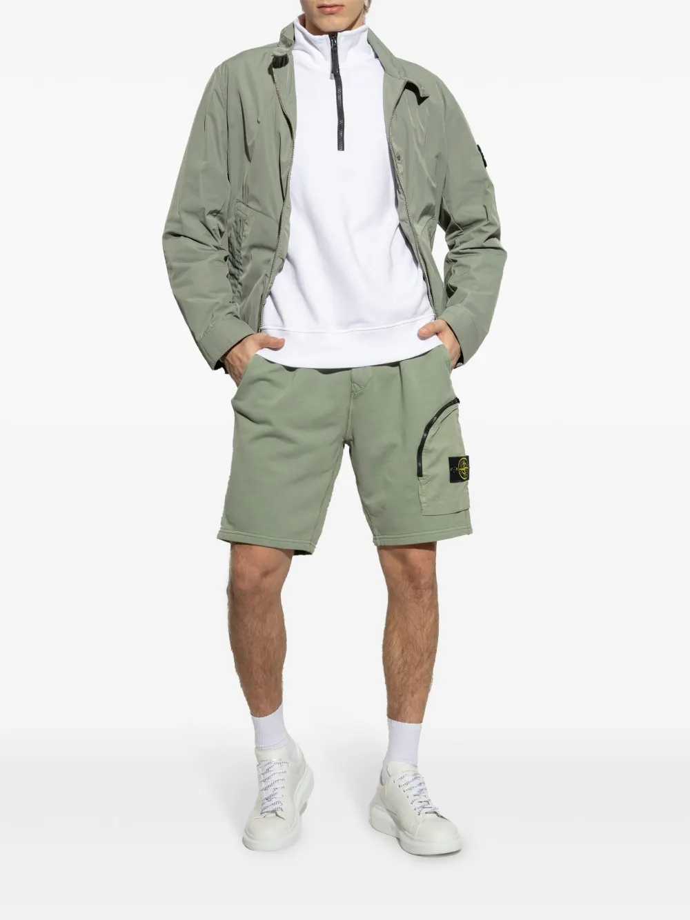 Stone Island Compass-motif cotton shorts - Groen