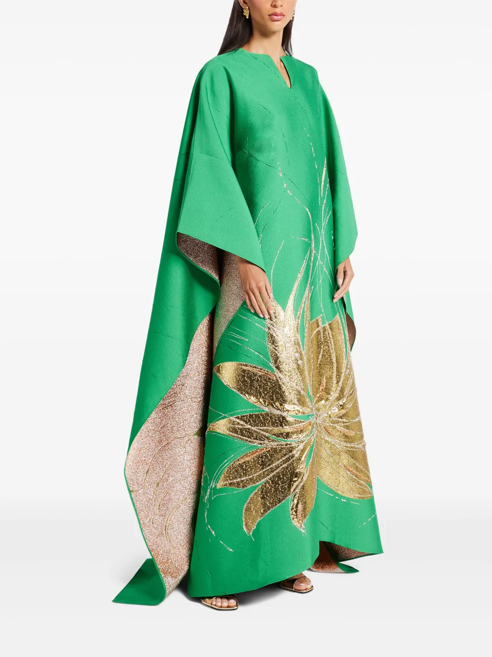 Taller Marmo Iman Floral Print Maxi Kaftan Dress In Green