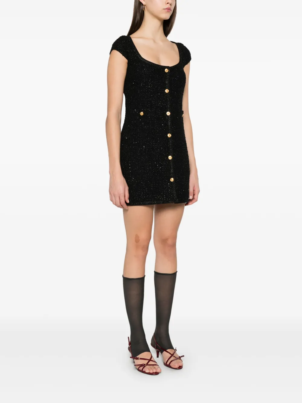 Miu Lamé bouclé mini-jurk Zwart