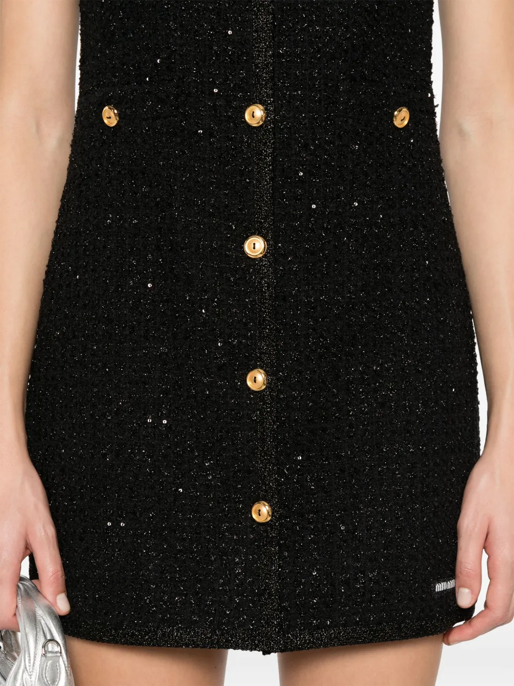 Miu Lamé bouclé mini-jurk Zwart