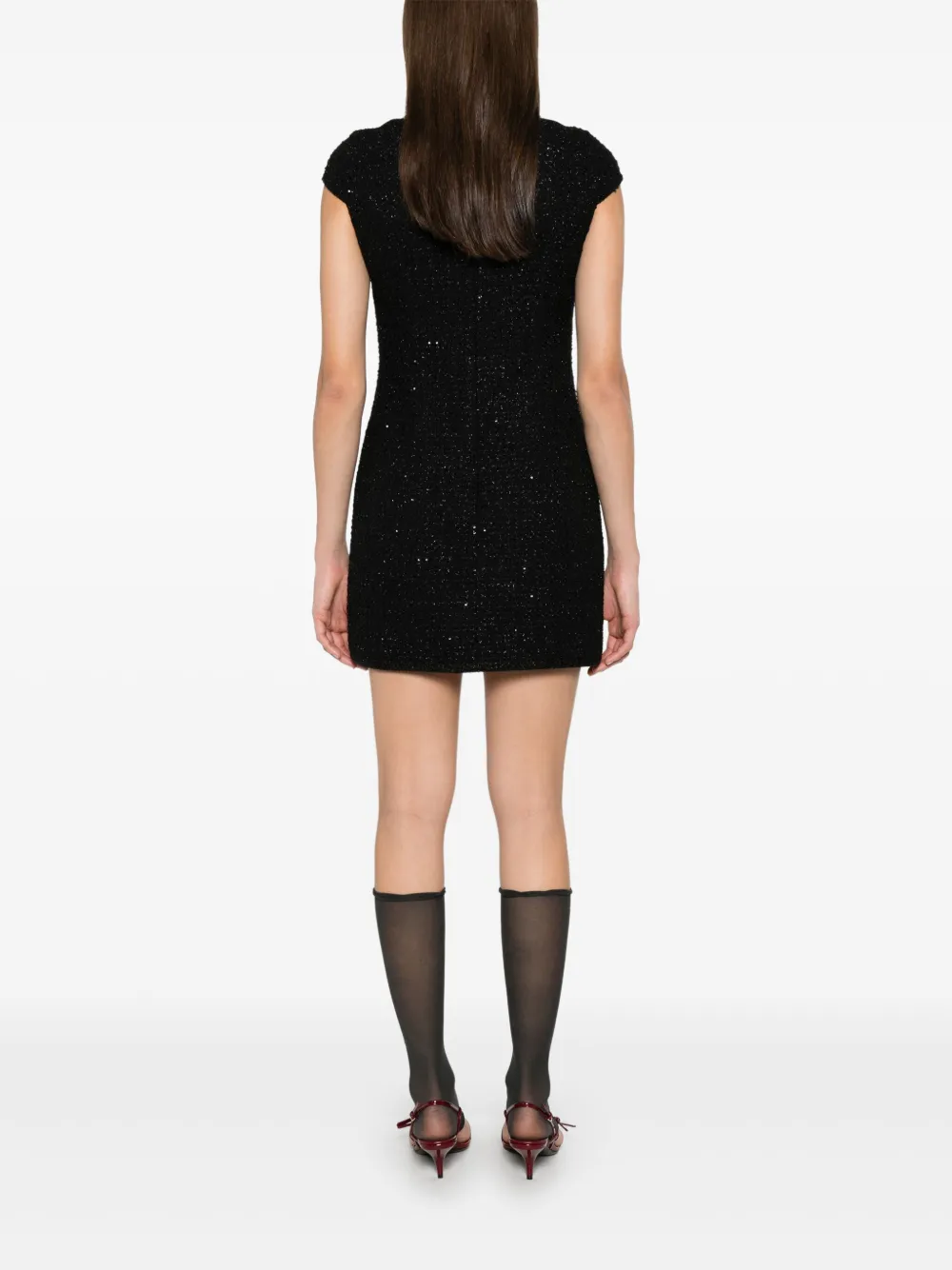 Miu Lamé bouclé mini-jurk Zwart
