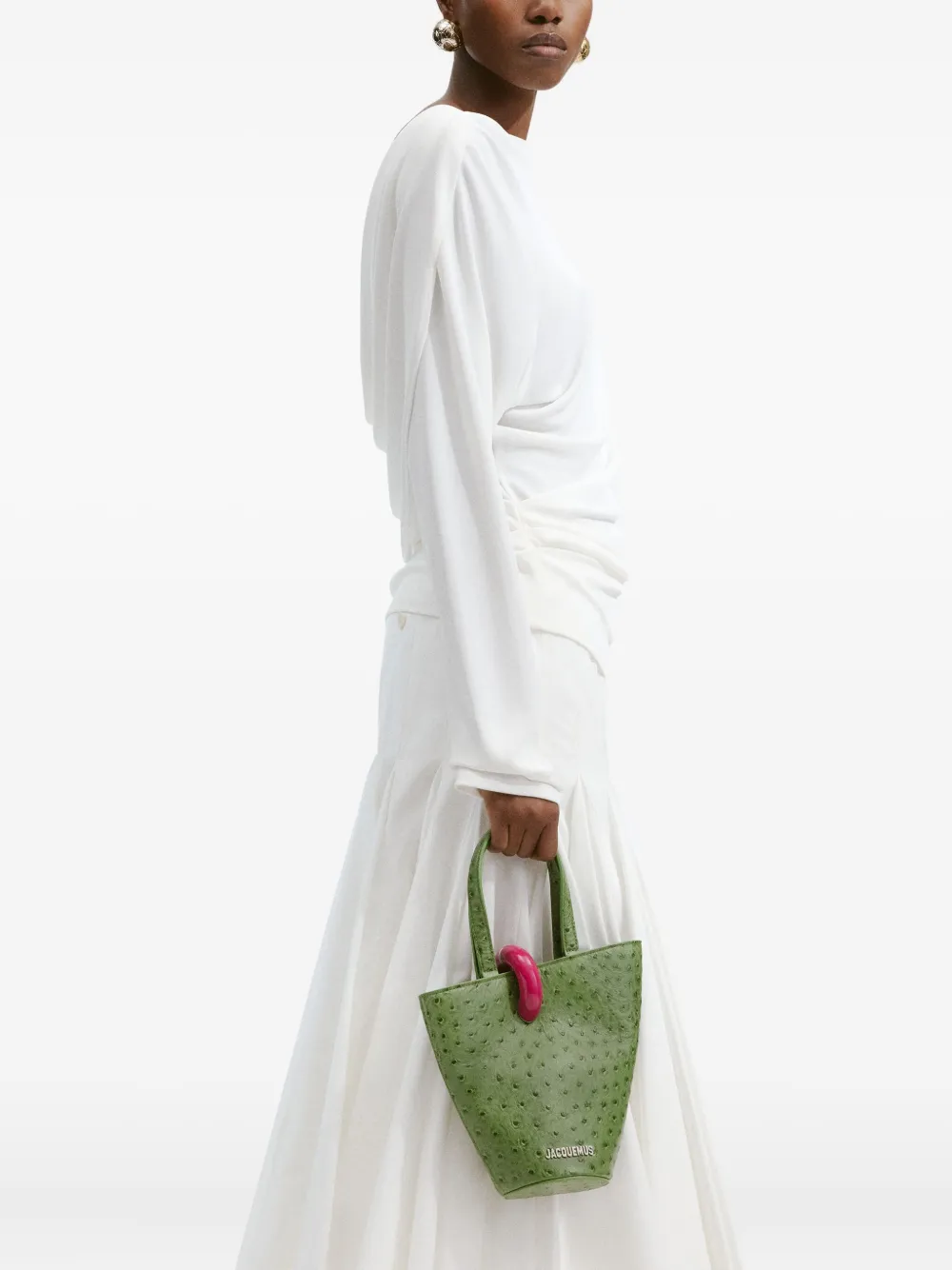 Jacquemus The Bambola leren tas met struisvogeleffect - Groen
