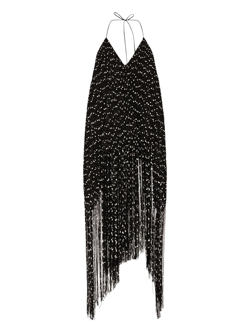 Jacquemus Riviera Halter-neck Fringe Asymmetric Dress In Black
