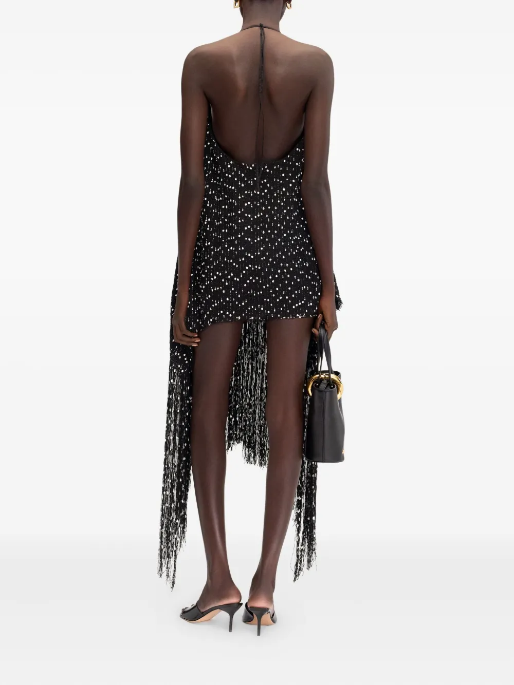 Jacquemus Riviera Halter-neck Fringe Asymmetric Dress In Black