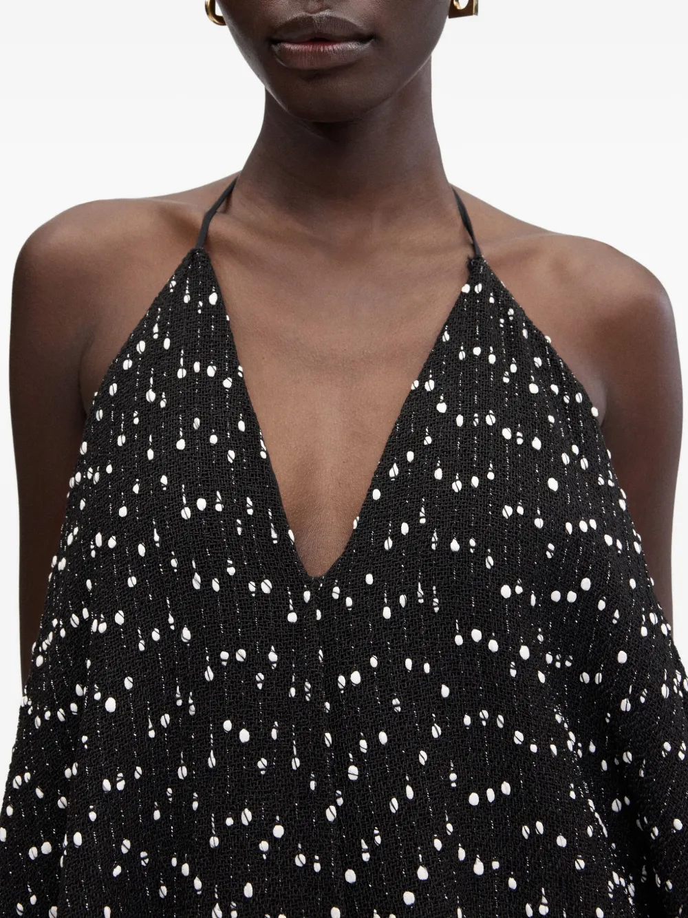 Jacquemus Riviera Halter-neck Fringe Asymmetric Dress In Black