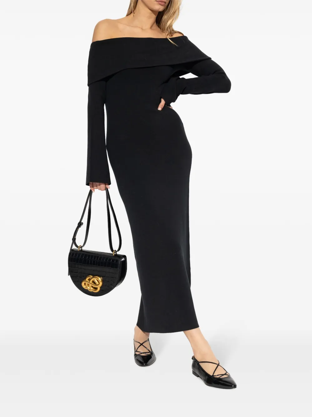 By Malene Birger Off-shoulder maxi-jurk - Zwart