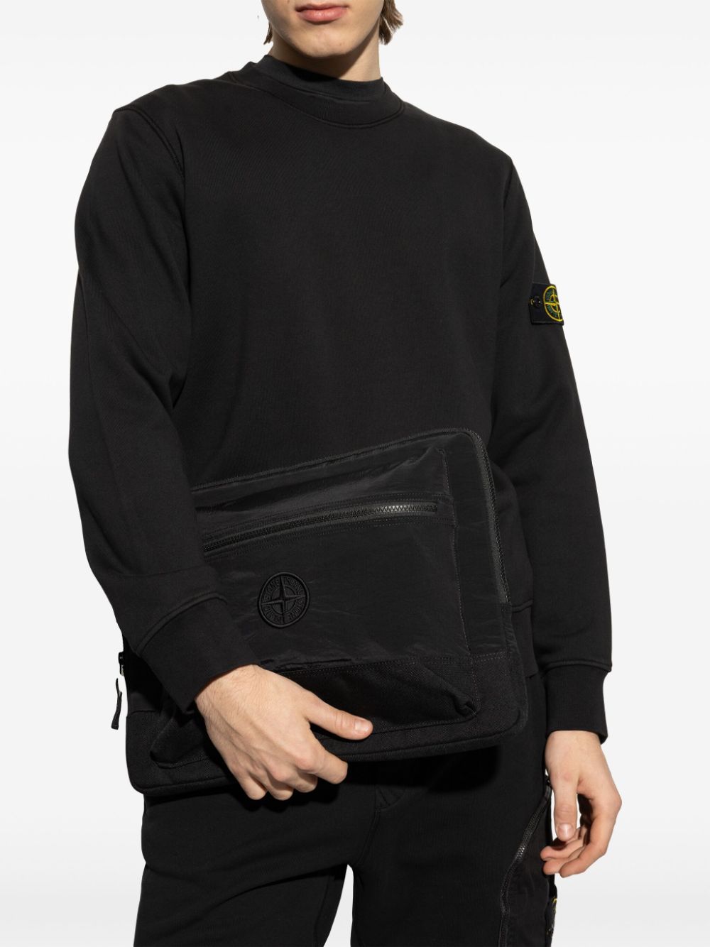 Stone Island embroidered laptop bag - Zwart