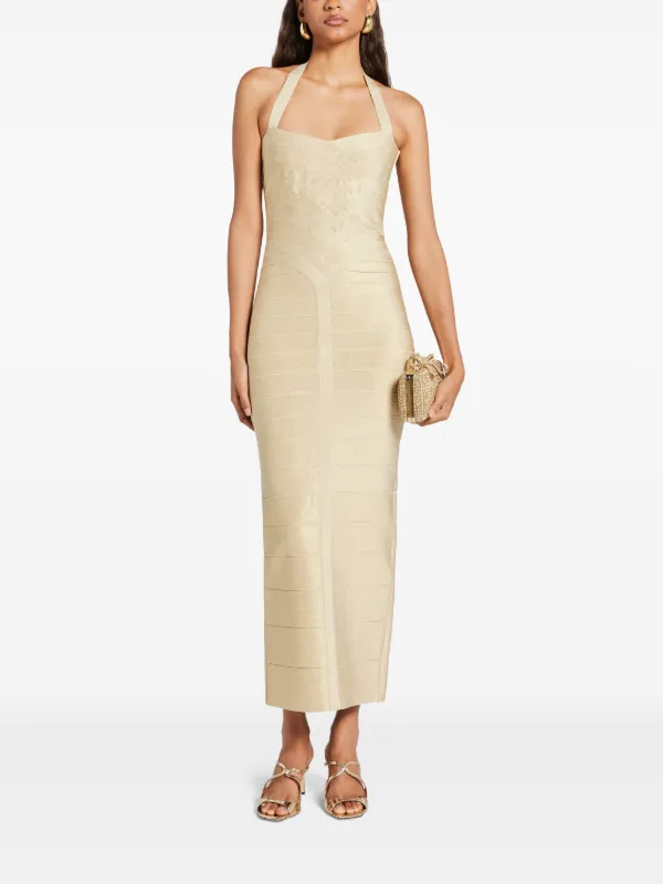 Herve Leger Iris Metallic Bandage Dress - Met Gold