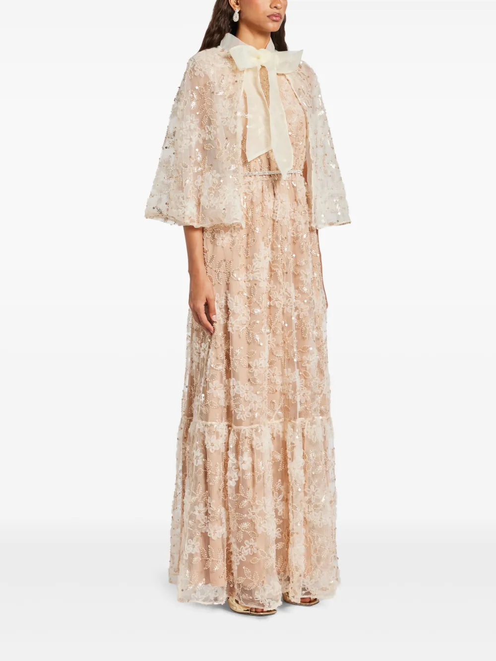 Self-Portrait Verfraaide maxi-jurk met cape Beige