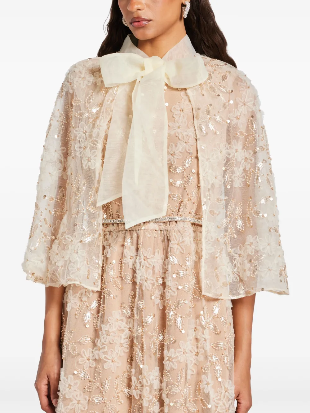 Self-Portrait Verfraaide maxi-jurk met cape Beige