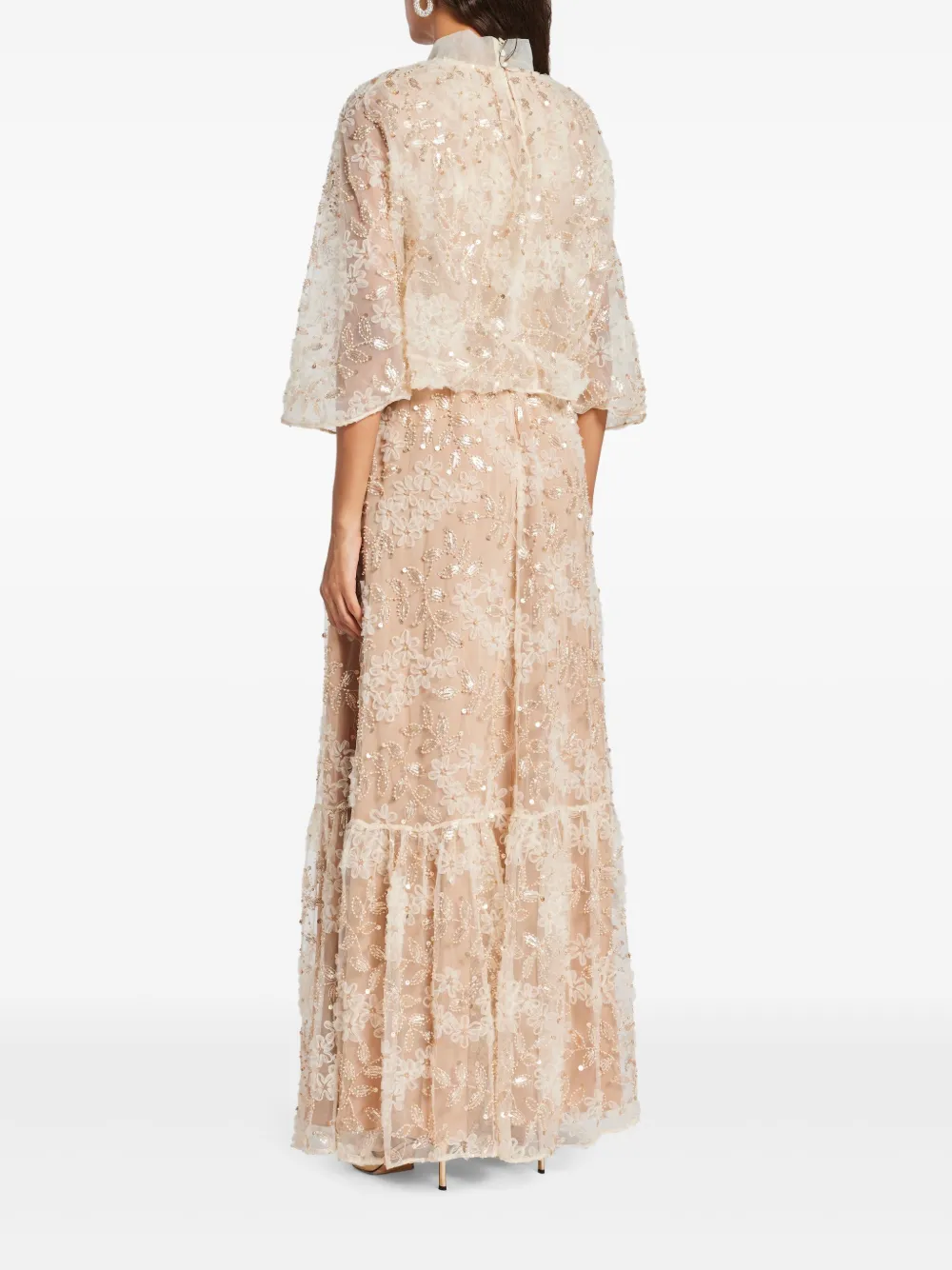 Self-Portrait Verfraaide maxi-jurk met cape Beige