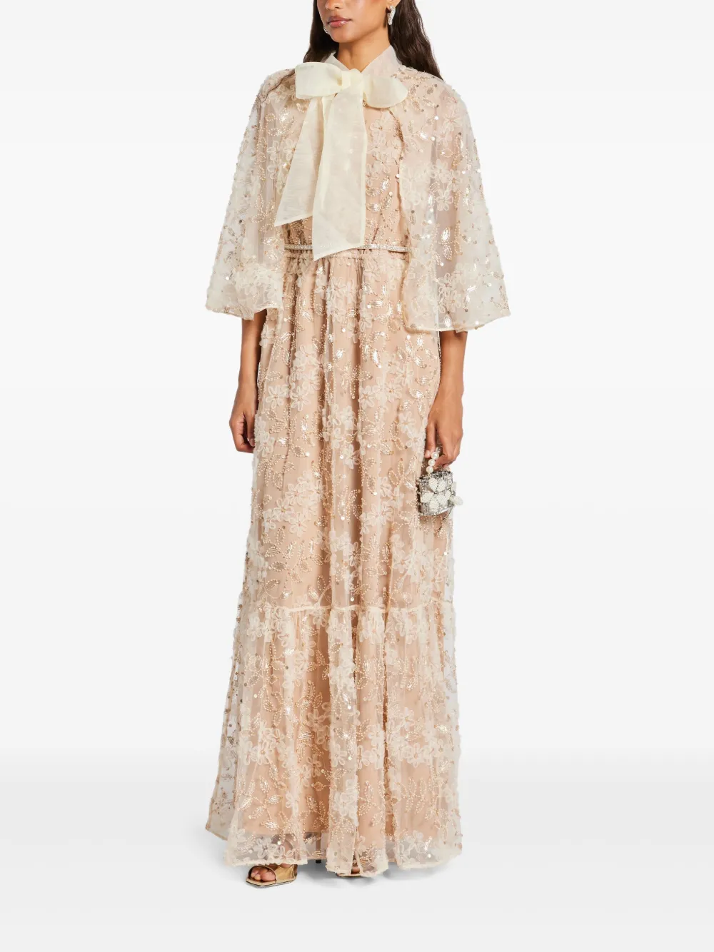 Self-Portrait embellished cape maxi dress - Beige