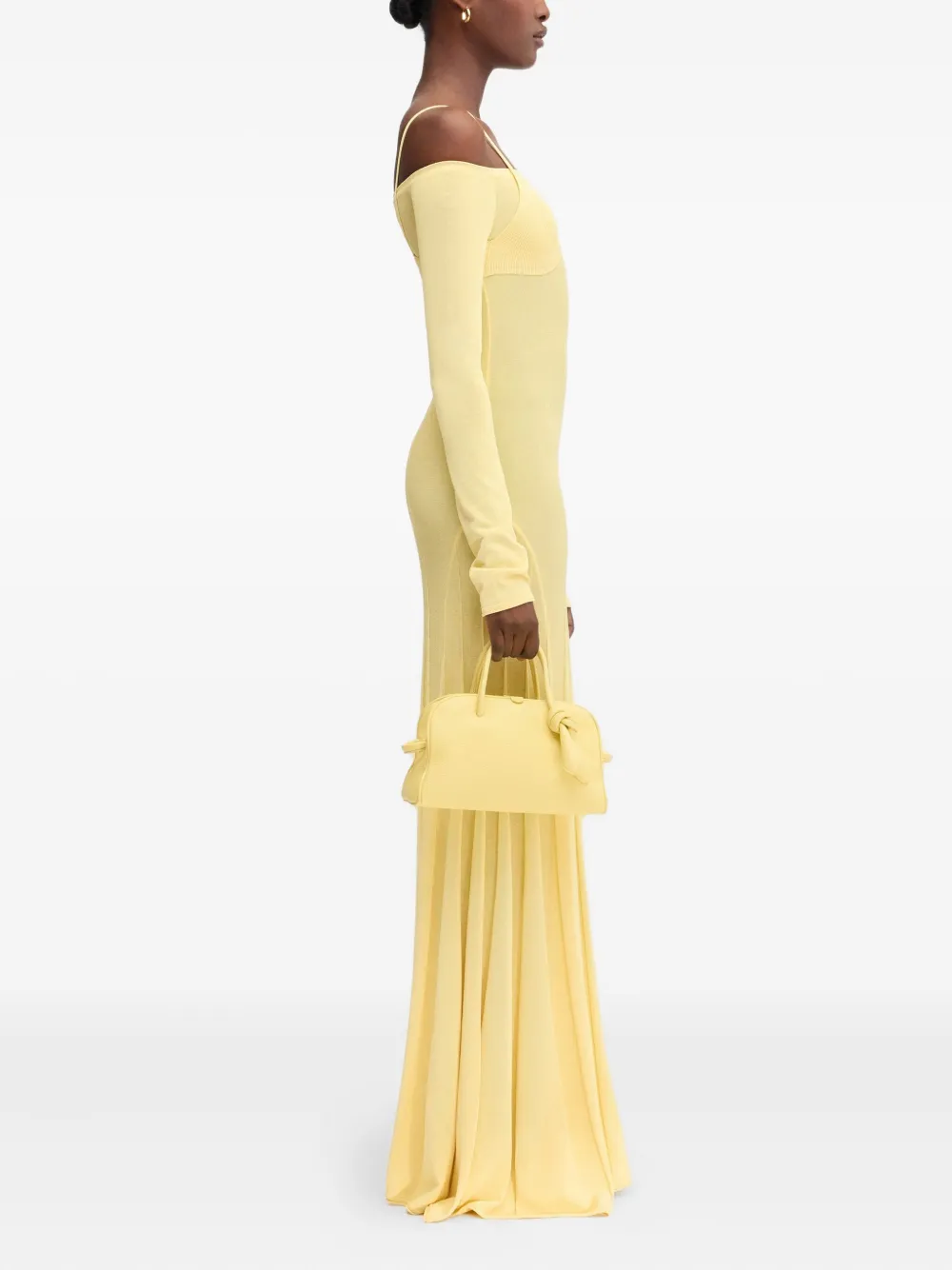 Jacquemus Valensole off-shoulder ribgebreide maxi-jurk Geel