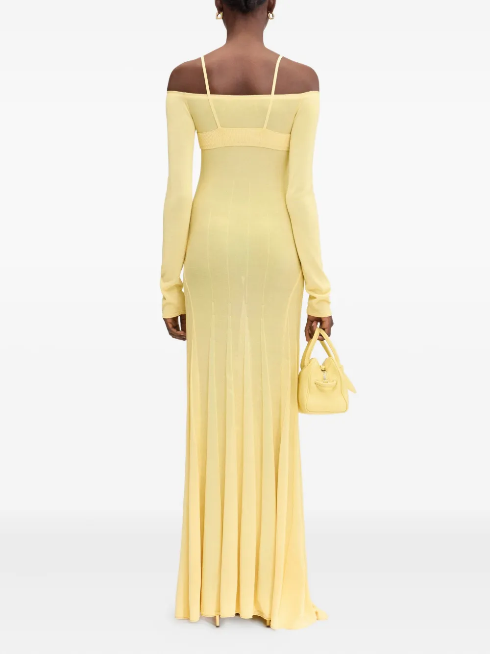 Jacquemus Valensole off-shoulder ribgebreide maxi-jurk Geel
