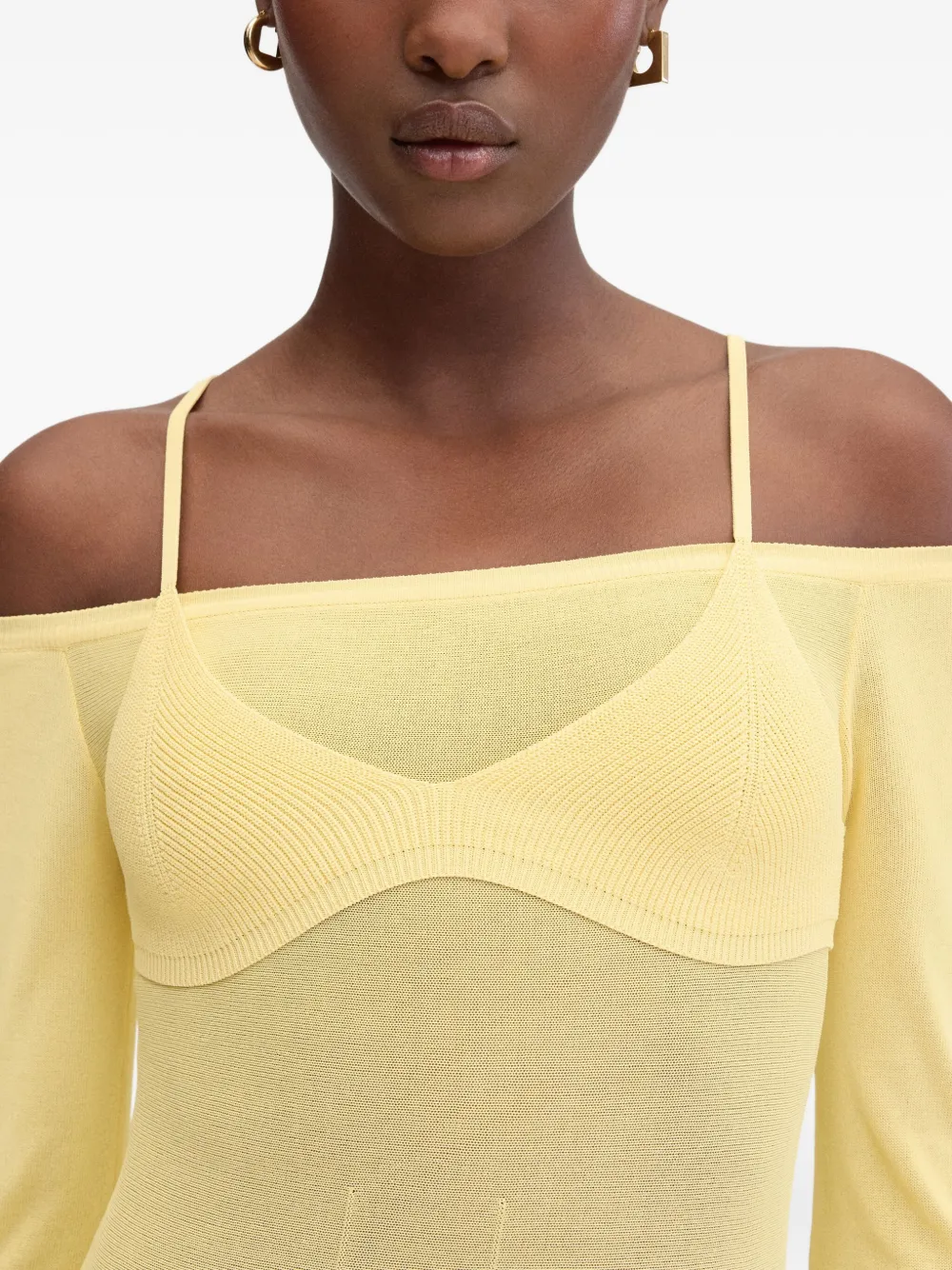 Jacquemus Valensole off-shoulder ribgebreide maxi-jurk Geel