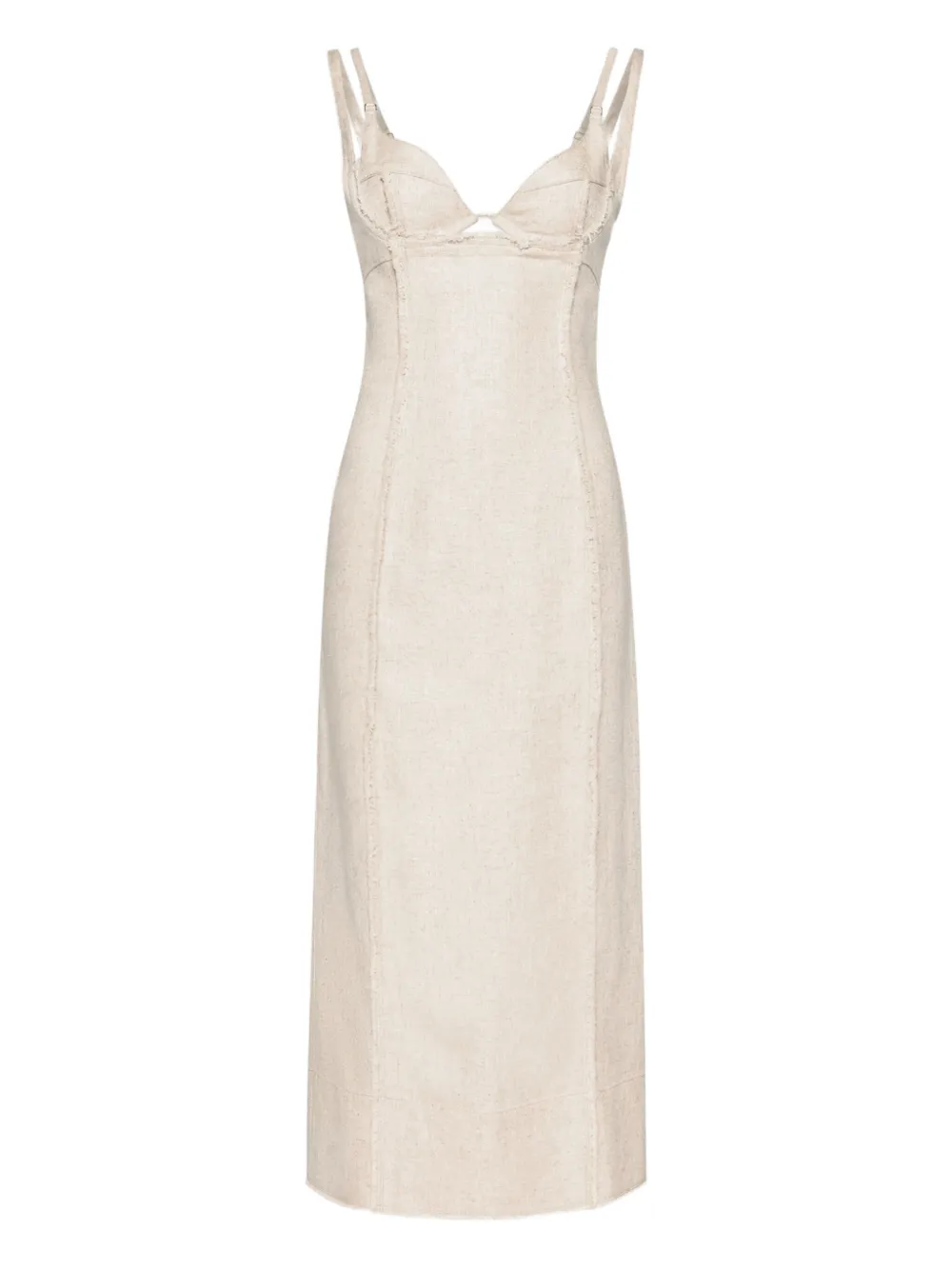 Jacquemus Valérie midi-jurk met franje Beige