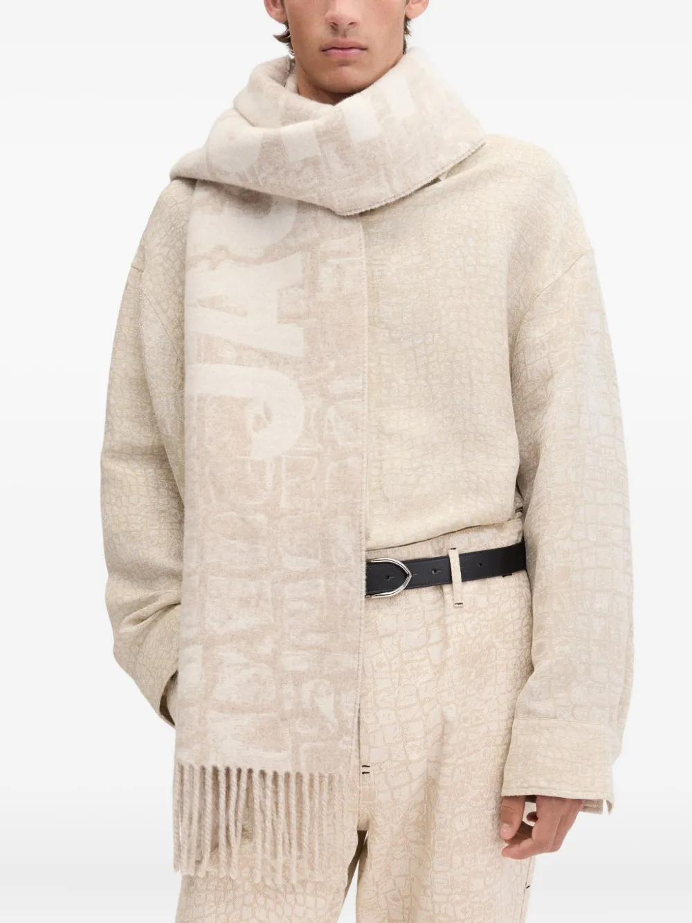 Jacquemus The sjaal met franje en logo-jacquard Beige