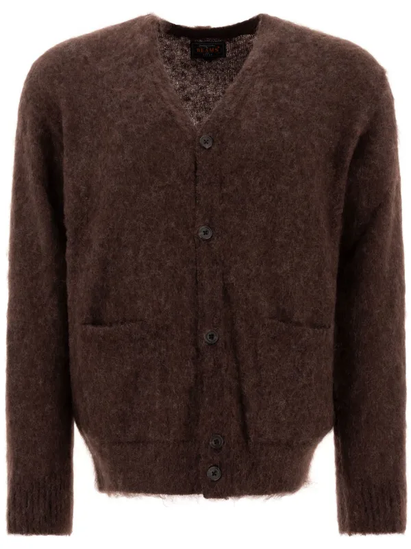 BEAMS PLUS Mohair V-neck Cardigan | Brown | FARFETCH UK