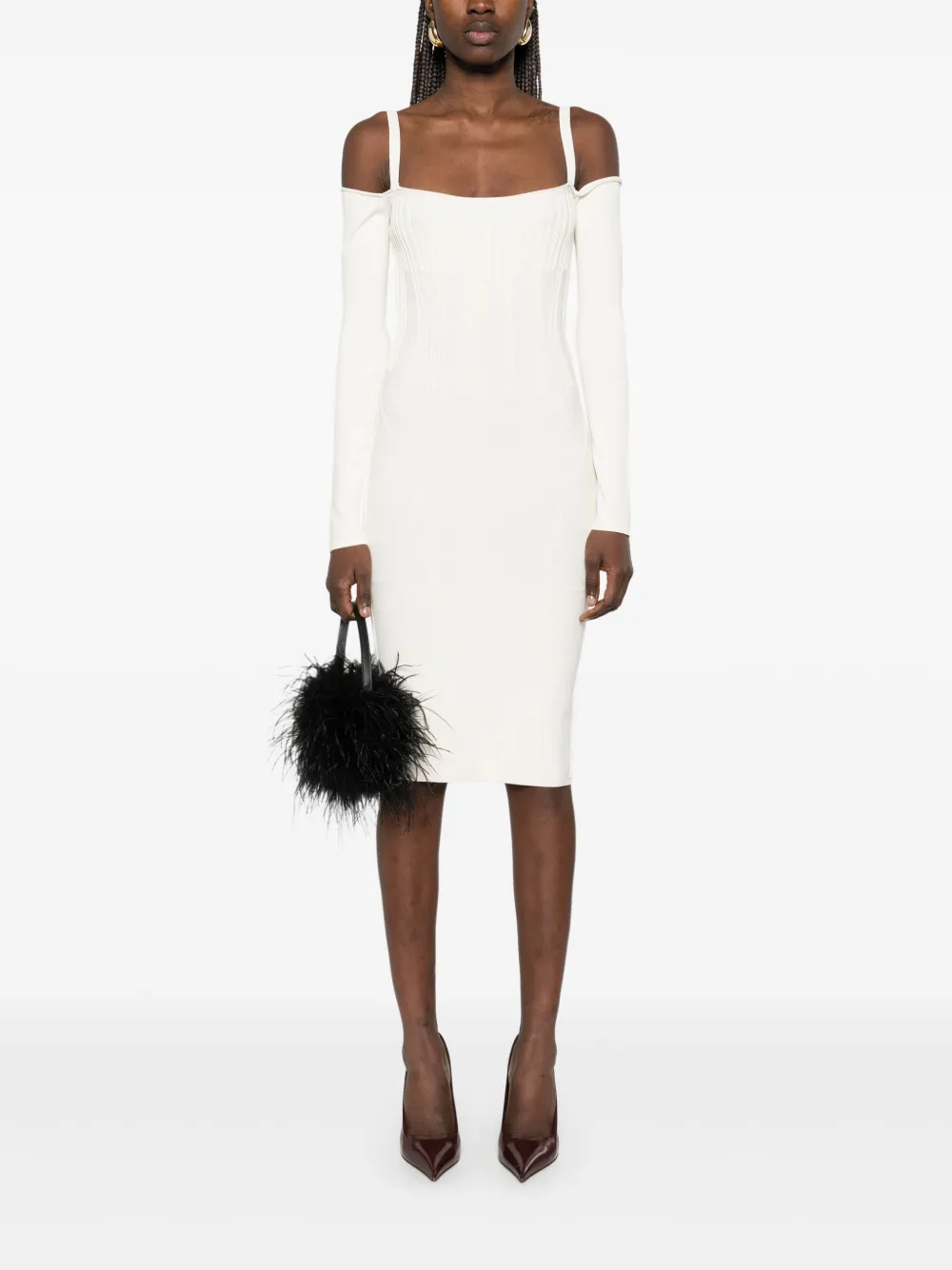 Mugler Gebreide midi-jurk met uitgesneden detail - Beige