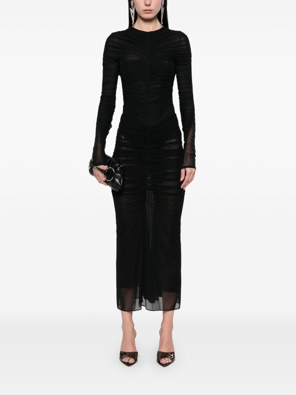 Mugler Midi-rok met ruches - Zwart