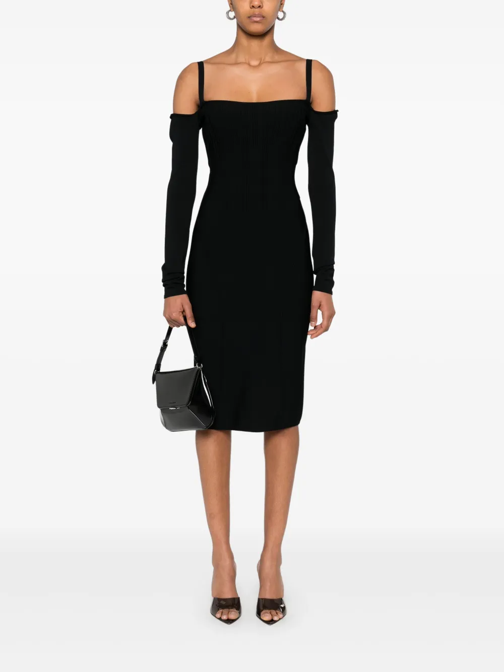 Mugler Gebreide midi-jurk met uitgebeend detail - Zwart