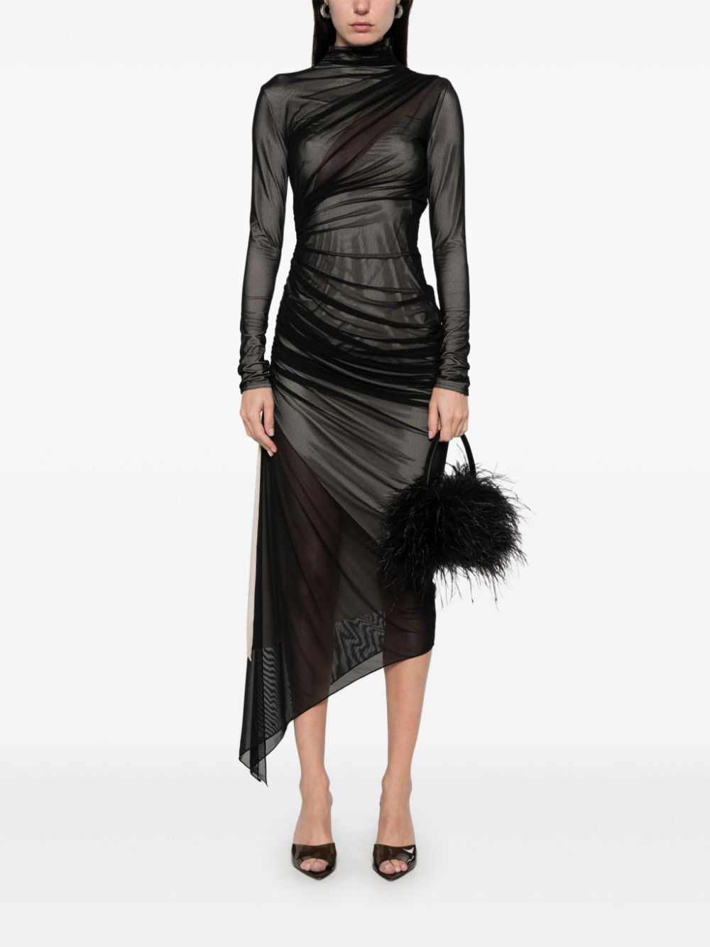 Mugler asymetrical double-layered dress - Zwart