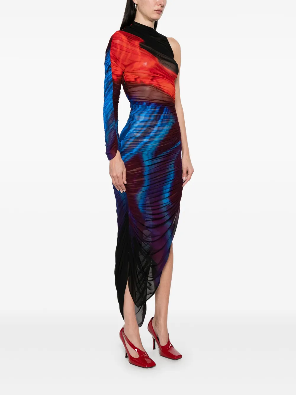 Mugler Asymmetrical Pierced Dress In Blue