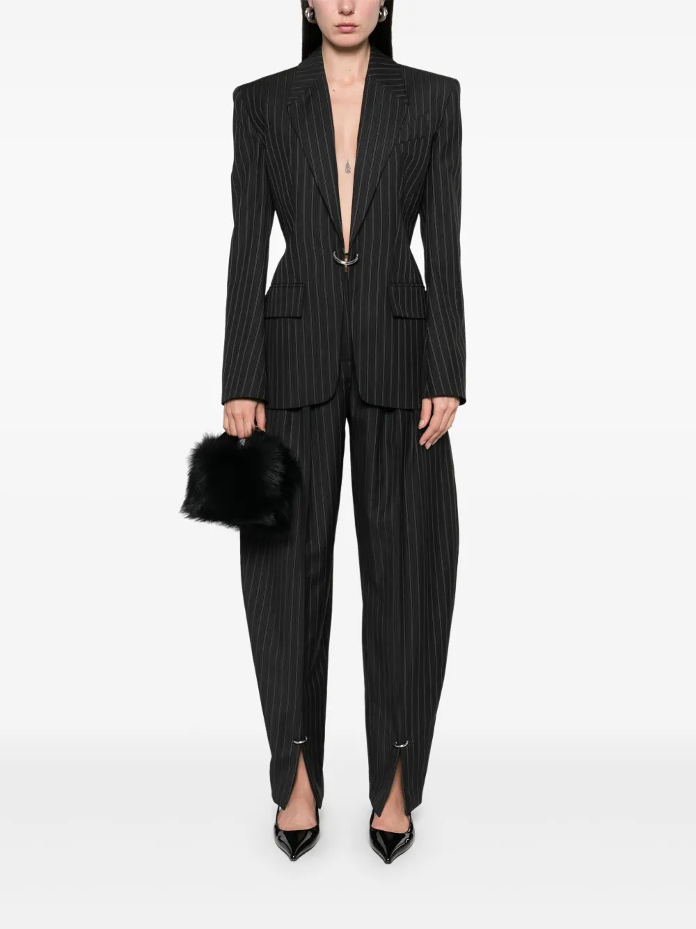 Mugler Blazer met krijtstreep en gepiercede details - Zwart