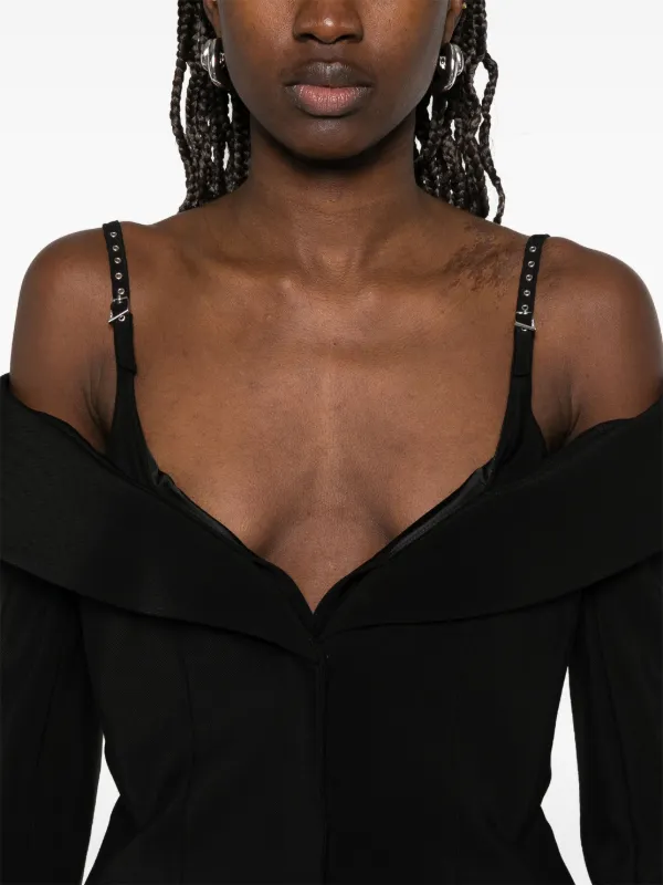 Mugler Sculptural off-shoulder Jacket | Black | FARFETCH ZA