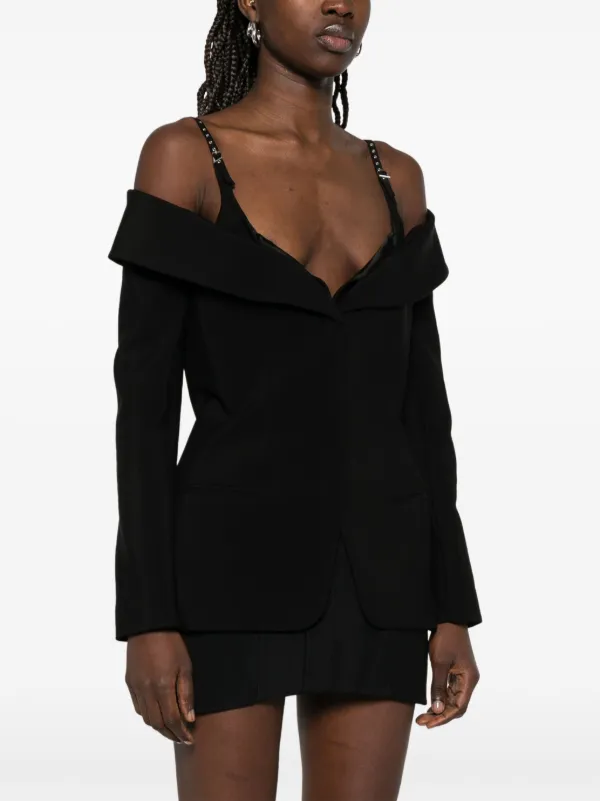 Mugler Sculptural off-shoulder Jacket | Black | FARFETCH
