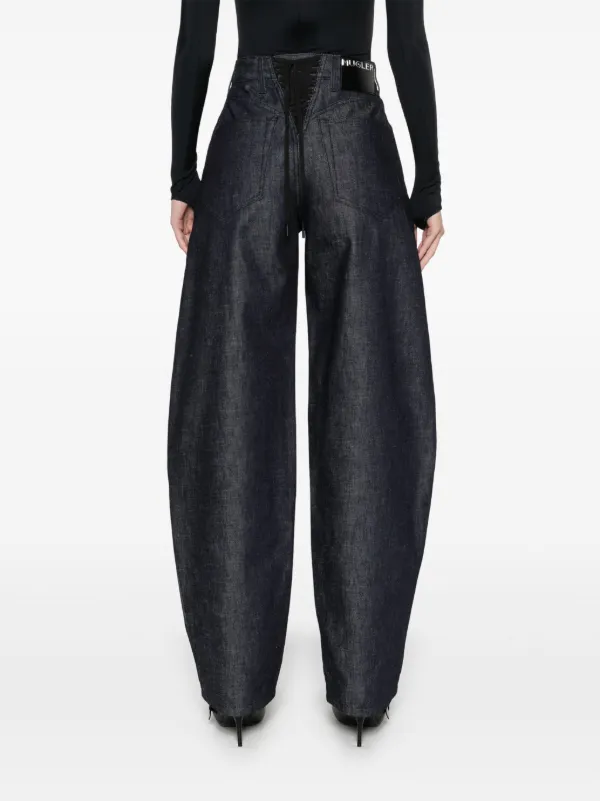 【関税込み】Mugler ブルー レースアップ ワイドレッグ ジーンズ Mugler レースアップ ワイドジーンズ | ブルー | FARFETCH JP