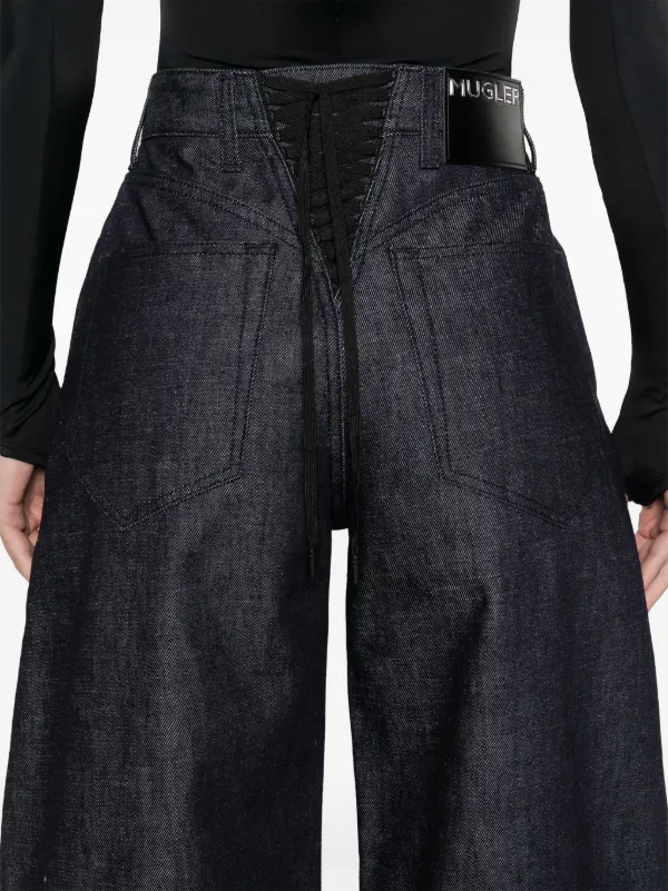 【関税込み】Mugler ブルー レースアップ ワイドレッグ ジーンズ Mugler レースアップ ワイドジーンズ | ブルー | FARFETCH JP