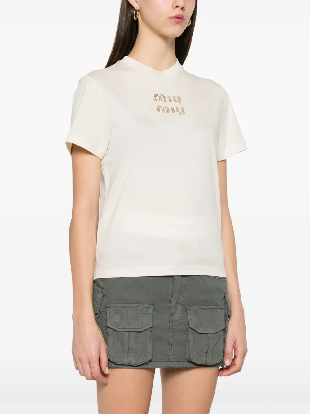 Miu Katoenen T-shirt Beige