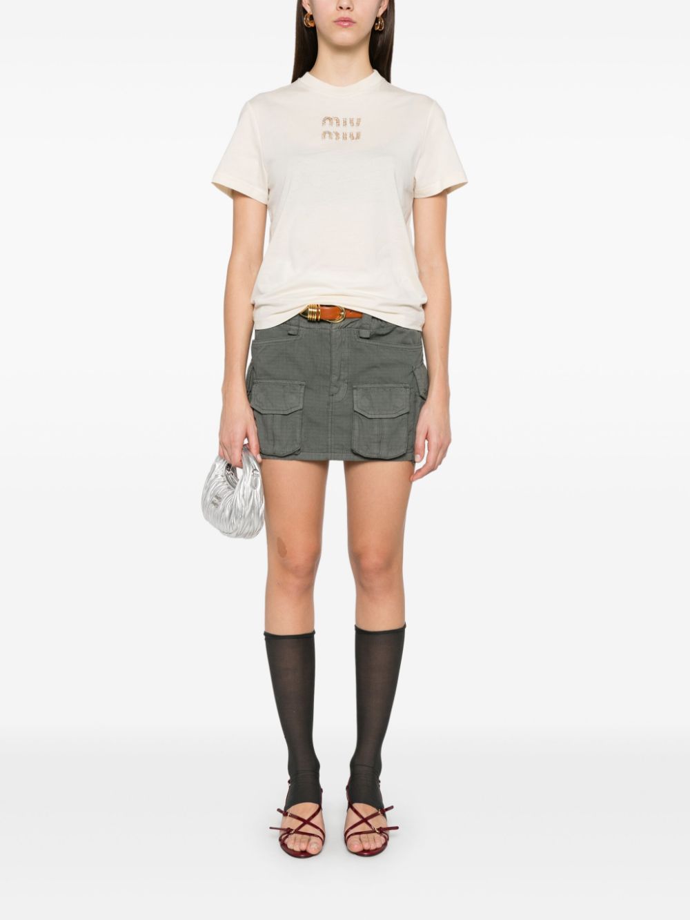 Miu Miu Katoenen T-shirt - Beige