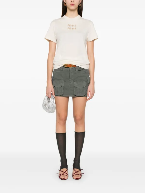 Miu Miu Cotton T-shirt | Neutrals | FARFETCH PL