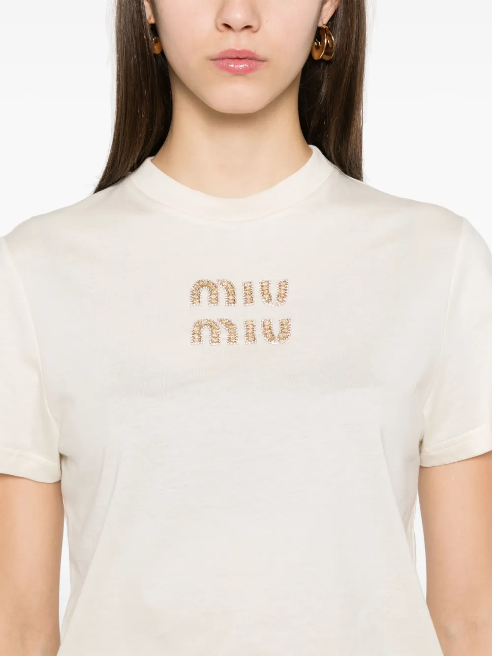 Miu Katoenen T-shirt Beige