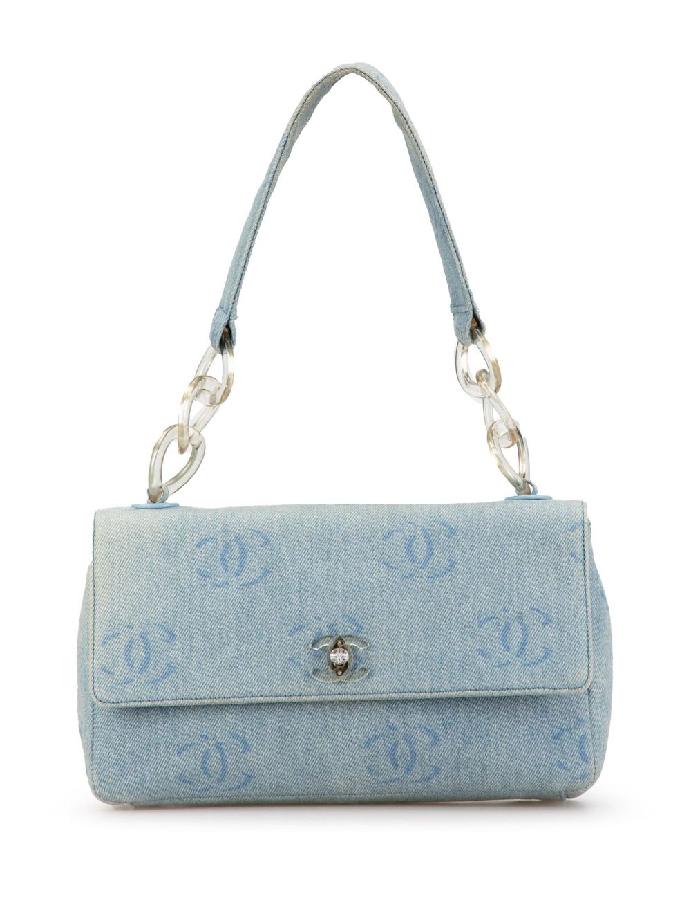 CHANEL 2002-2003 CC Printed Denim Single Flap shoulder bag Women