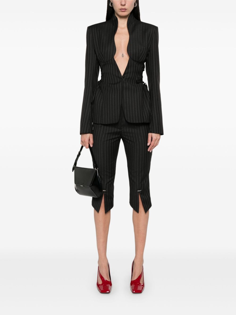 Mugler Cropped broek met krijtstreep - Zwart