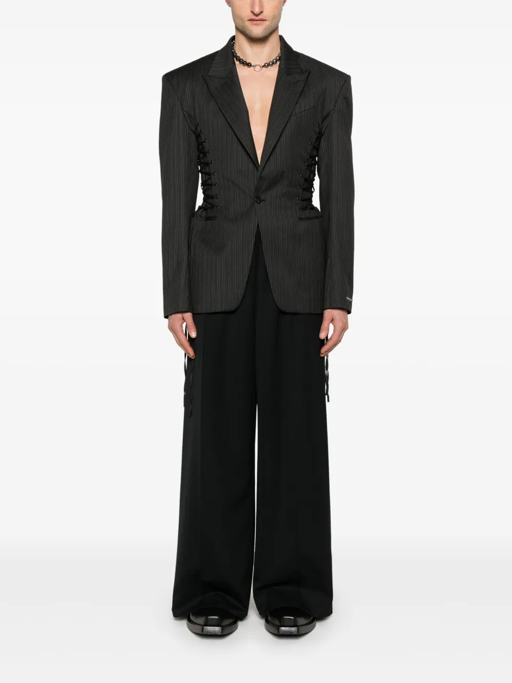 Mugler Blazer met krijtstreep en veters - Grijs