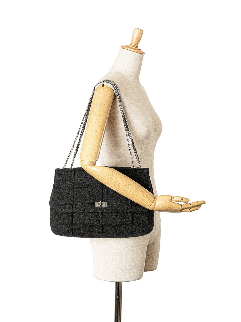 CHANEL 1997-1999 Jumbo Chocolate Bar Wool Identification Mademoiselle Flap shoulder bag Women