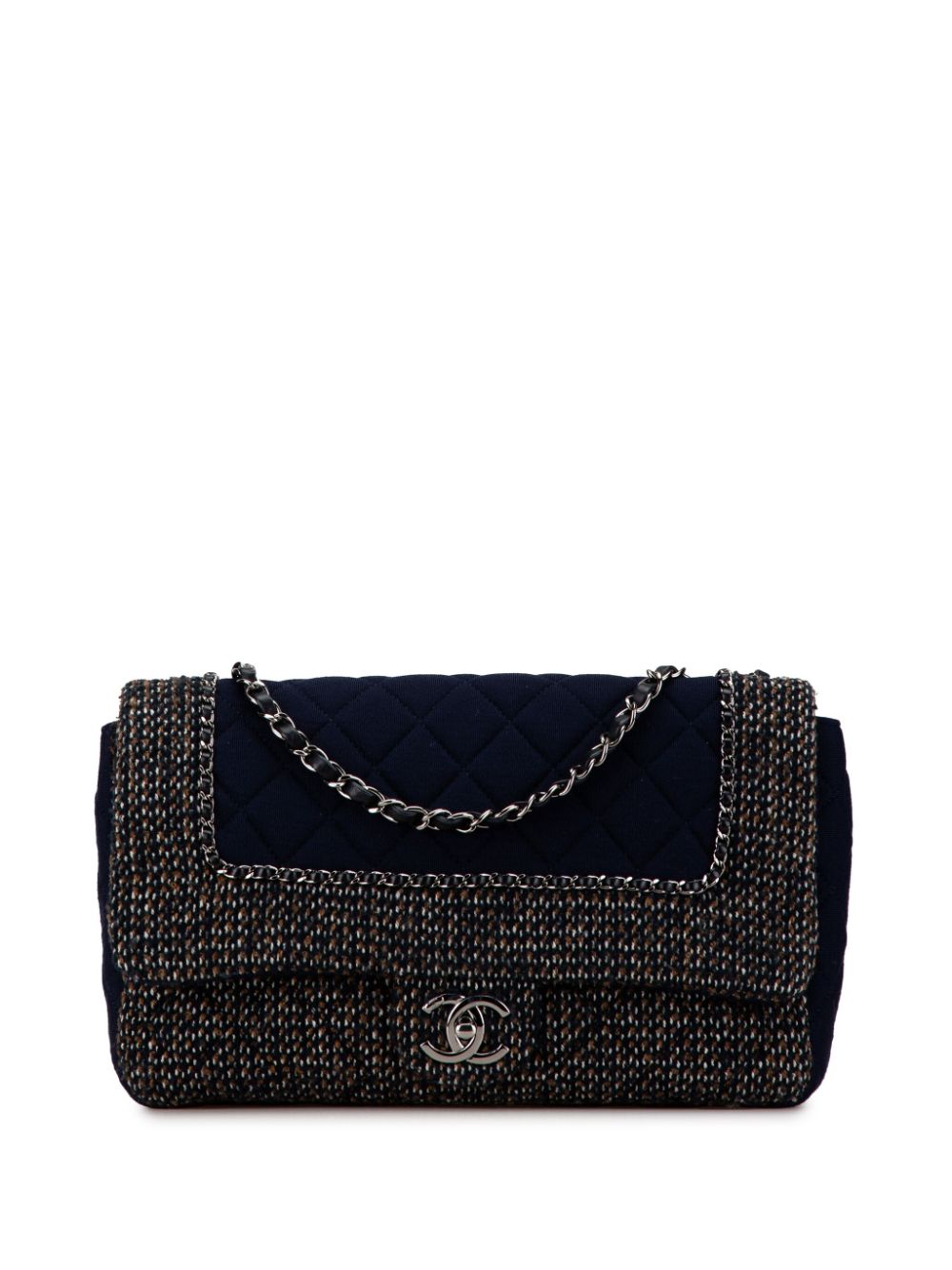 Affordable HOT SALE CHANEL 2014-2015 Jumbo Quilted Jersey and Tweed Chain Flap shoulder bag Women