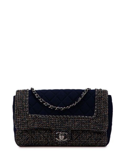 HOT SALE CHANEL 2014-2015 Jumbo Quilted Jersey and Tweed Chain Flap shoulder bag Women