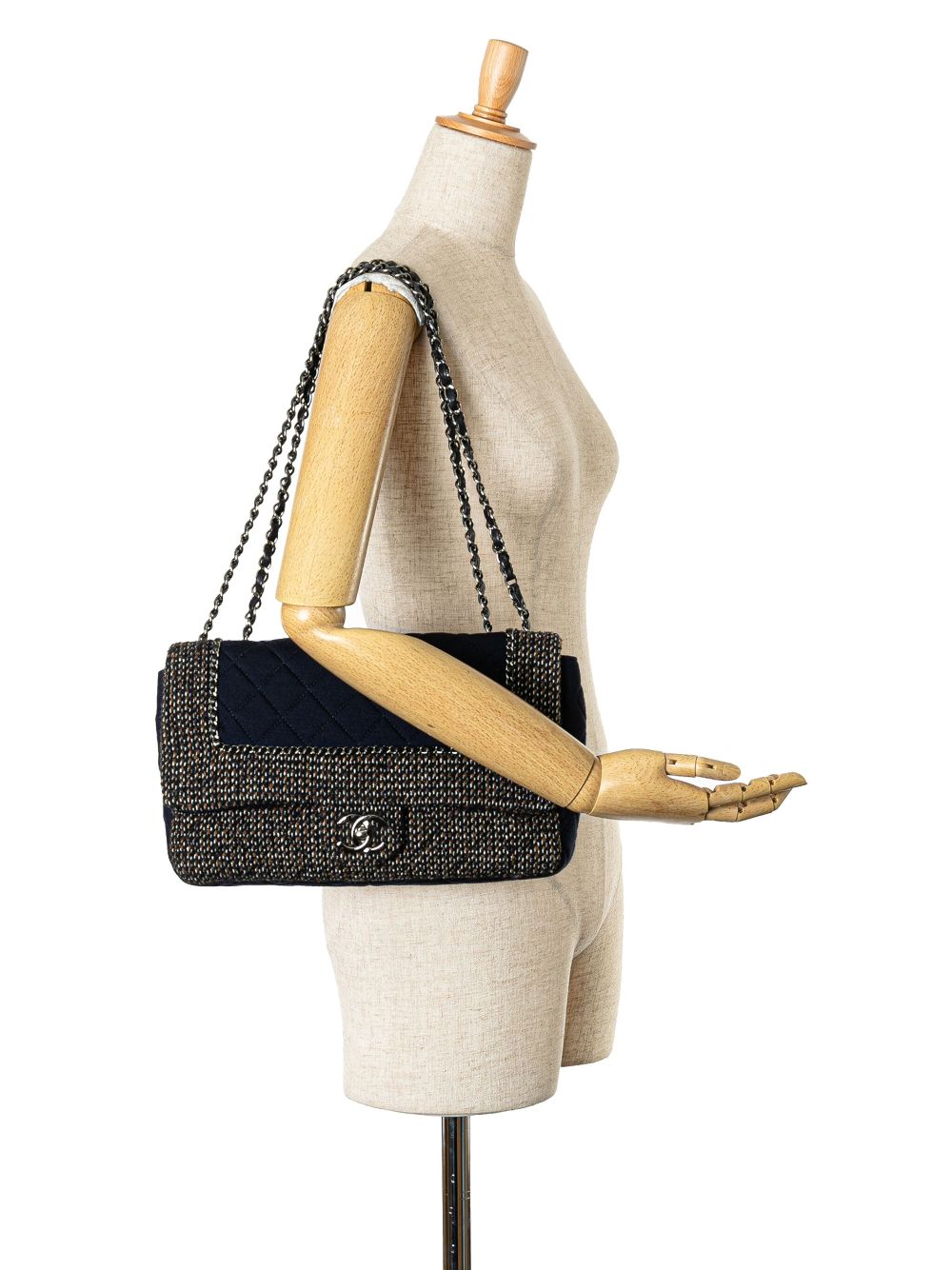 CHANEL 2014-2015 Jumbo Quilted Jersey and Tweed Chain Flap shoulder bag Women