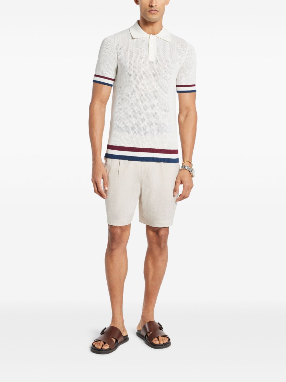 CHÉ stripe-trim polo shirt - Wit