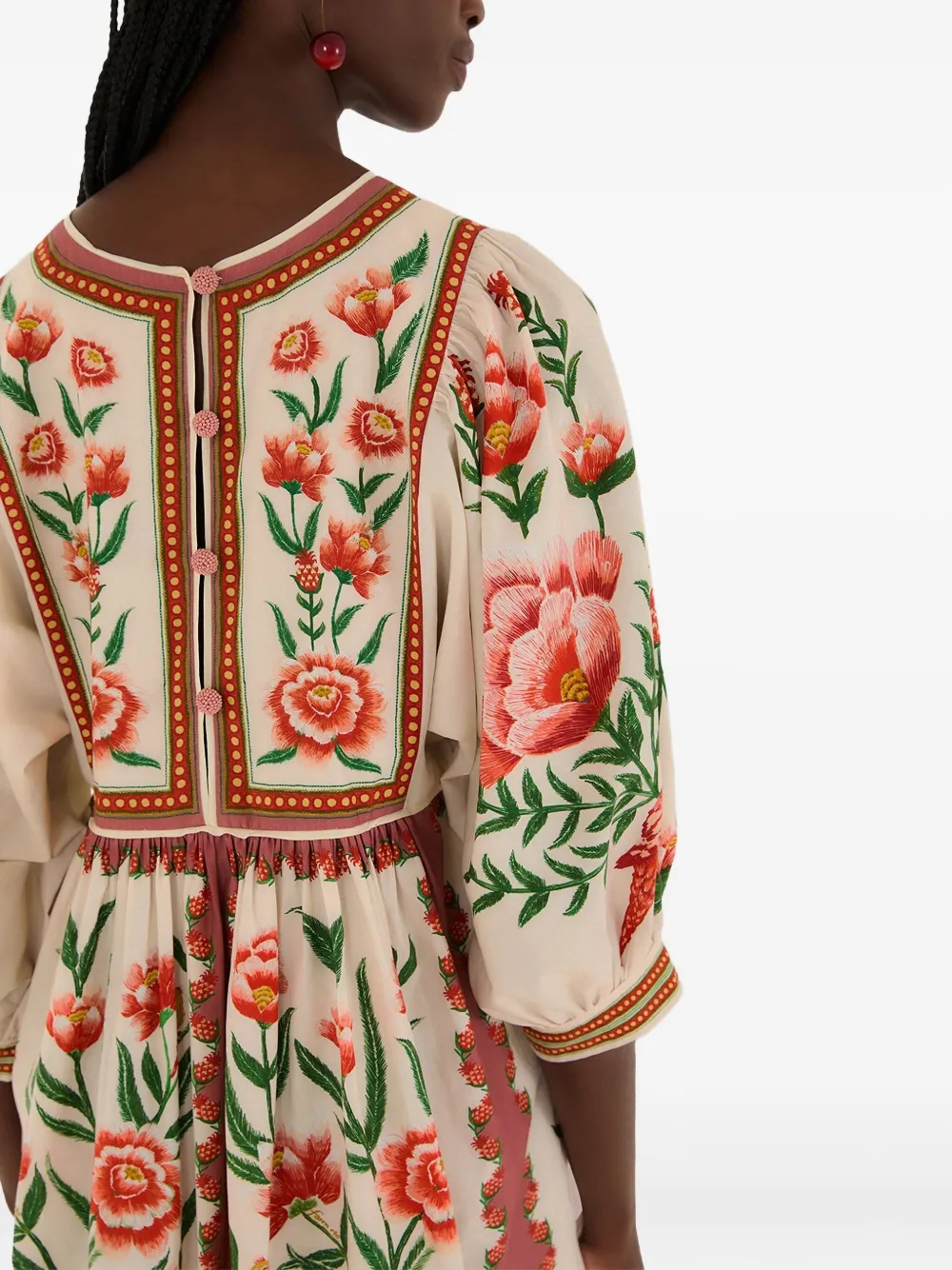 FARM Rio Midi-jurk met pofmouwen Beige
