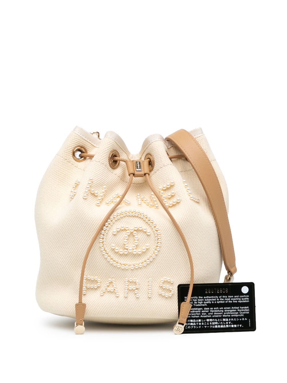 CHANEL 2019 Canvas Deauville Pearl Drawstring bucket bag Women