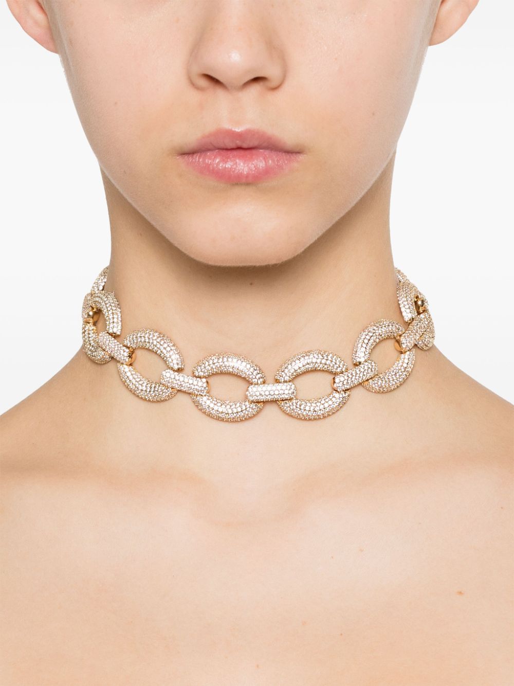 Self-Portrait Choker met kristallen schakels - Goud