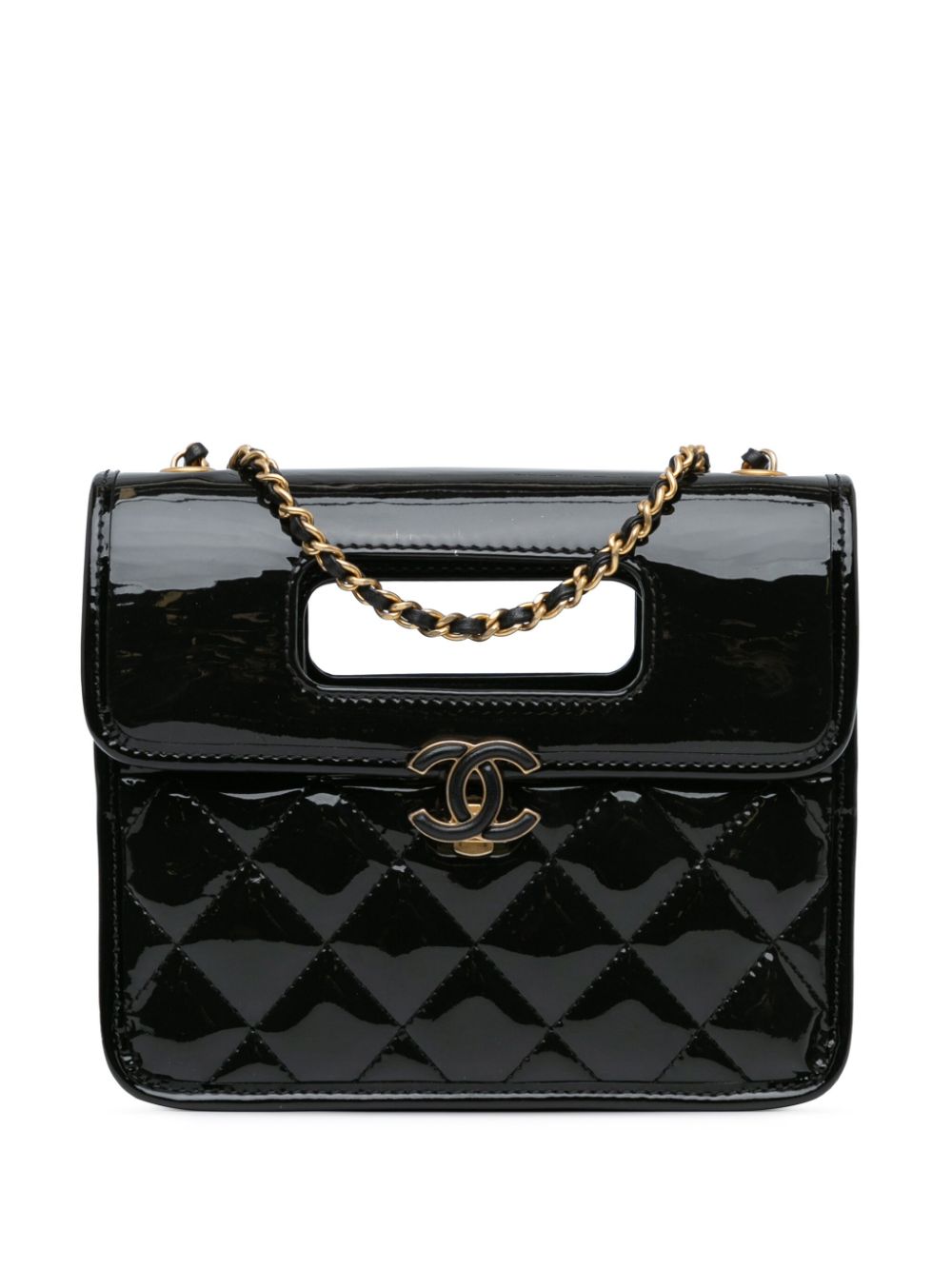 CHANEL 2021-2024 Mini Quilted Patent Graphic Catch Flap satchel Women