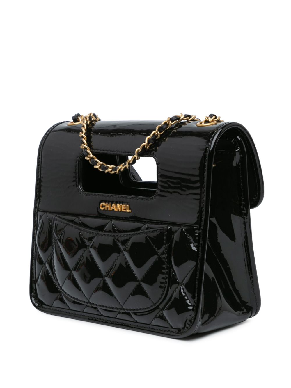 Affordable HOT SALE CHANEL 2021-2024 Mini Quilted Patent Graphic Catch Flap satchel Women