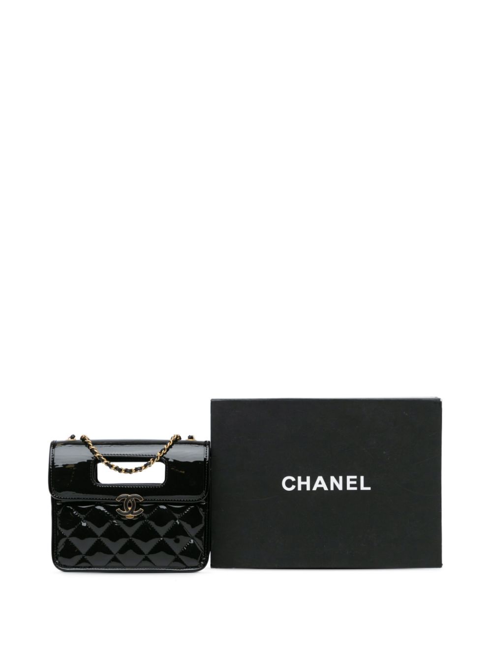 CHANEL 2021-2024 Mini Quilted Patent Graphic Catch Flap satchel Women